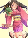  2012 black_hair dragon hand_puppet highres japanese_clothes kimono long_hair new_year open_mouth original puppet ramble red_eyes smile solo twintails 