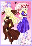  2girls blonde_hair crossover flower hat highres multiple_girls pokemon puro ribbon shirona_(pokemon) touhou umbrella yakumo_yukari 