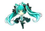  ahoge animal_ears aqua_eyes aqua_hair cat_ears chibi detached_sleeves hair_ribbon hatsune_miku kenneos leg_lift long_hair necktie ribbon simple_background skirt sleeves_past_wrists smile solo thigh-highs thighhighs transparent_background twintails very_long_hair vocaloid white_background 