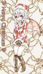 bat_wings blush boots clariate covering covering_crotch cross-laced_footwear gloves hat heart lace-up_boots merry_christmas remilia_scarlet santa_costume solo tears touhou v_arms wings 