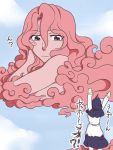  arms_up cloud ebz genderswap giantess hood kumoi_ichirin long_hair multiple_girls neko_majin pink_eyes pink_hair touhou translated translation_request unzan 