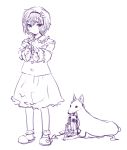  bare_shoulders bobby_socks clariate dog eyeball hairband komeiji_satori monochrome off_shoulder short_hair skirt slippers socks solo touhou 