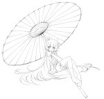  absurdres copyright_request highres horns lineart long_hair mikuma monochrome oriental_umbrella solo umbrella very_long_hair 
