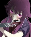  bad_id blood flat_gaze gasai_yuno glowing glowing_eyes knife lowres mirai_nikki mitsu_yomogi pink_eyes pink_hair smile solo yandere 