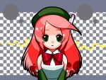  anime_coloring antennae bare_shoulders bust checkered checkered_background detached_sleeves green_eyes hat headset lightning long_hair momone_momo open_mouth pink_hair ribbon solo tegaki_(lollop) utau 