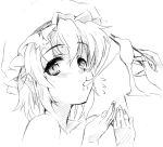  bare_shoulders blush byeontae_jagga eating face flandre_scarlet food hands hat henshako mochi monochrome nude pointy_ears short_hair sketch solo the_embodiment_of_scarlet_devil touhou wagashi 