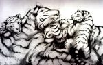  highres lolita_majin monochrome new_year no_humans original tiger tiger_cub tigress white_tiger 