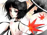  black_eyes black_hair kagamine_rin leaves ueno_tsuki umbrella vocaloid 