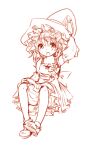  bloomers bobby_socks braid camisole clariate hand_on_hat hat kirisame_marisa monochrome open_mouth sitting socks solo touhou witch witch_hat 