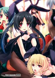  :p absurdres animal_ears artist_request ass bangs black_hair blonde_hair blunt_bangs blush bow breasts brown_hair bunny_ears bunny_girl bunny_tail bunnysuit carrot cleavage detached_collar fishnet_legwear fishnet_pantyhose fishnet_stockings fishnets green_hair hair_ribbon high_heels highres hiiro_yuki kneeling legwear long_hair lying multiple_girls on_stomach open_mouth original pantyhose red_eyes ribbon shoes short_hair tail thigh-highs thighhighs tongue top-down_bottom-up twintails wrist_cuffs 