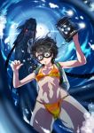  bikini black_eyes black_hair dragon fujisawa_takashi goggles googles orange_bikini original short_hair swimsuit underwater 