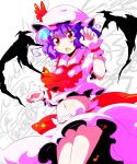  dragon fang hat highres midriff navel purple_hair red_eyes remilia_scarlet short_hair skirt solo sw tears touhou wings wrist_cuffs 