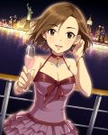  1girl alcohol artist_request brown_eyes brown_hair cup earrings glass idolmaster idolmaster_cinderella_girls jewelry landmark mizuki_seira nail_polish necklace official_art short_hair solo statue_of_liberty tagme wine 