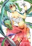  absurdres aqua_hair dragon hatsune_miku highres kunai long_hair new_year red_eyes sarashi solo takamiya_ren tattoo thigh-highs thighhighs torn_clothes twintails very_long_hair vocaloid weapon 