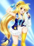 alternate_costume arm_up bare_shoulders blush boots bow breasts cleavage diesel-turbo dress fate_testarossa fingerless_gloves gloves hair_bow hat hat_bow idol kouhaku_uta_gassen long_hair looking_at_viewer low-tied_long_hair lyrical_nanoha mahou_shoujo_lyrical_nanoha mahou_shoujo_lyrical_nanoha_strikers microphone mizuki_nana open_mouth payot seiyuu_connection singing solo very_long_hair 
