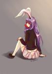  1girl animal_ears bunny_ears bunny_tail butt_crack carrot erzihua_guimao jacket long_hair mouth_hold purple_hair red_eyes reisen_udongein_inaba simple_background sitting skirt solo tail thigh-highs thighhighs touhou white_legwear 