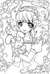  copyright_request dress heart highres lineart monochrome smile solo stuffed_animal stuffed_toy yukiko_haotome 