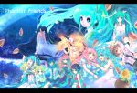  aqua_hair blonde_hair blue_eyes blue_hair brown_eyes brown_hair closed_eyes dress eyes_closed flower green_eyes hair_ornament hairclip hatsune_miku highres kagamine_len kagamine_rin kaito letterboxed long_hair maryquant megurine_luka meiko open_mouth pink_hair short_hair smile twintails vocaloid 