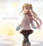  2012 bad_id blonde_hair blue_eyes fullmetal_alchemist gloves long_hair new_year pantyhose ponytail riru scarf skirt smile solo winry_rockbell 