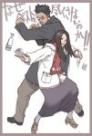  1girl back-to-back beard black_hair brown_hair card facial_hair glasses jacket junny posing scarf trick_(dorama) ueda_jiro ueda_jirou yamada_naoko_(trick) 