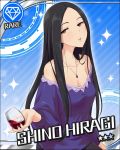  breasts character_name cleavage cup diamond hiiragi_shino idolmaster idolmaster_cinderella_girls jewelry long_hair necklace official_art solo star wine wine_glass 