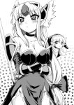  2girls :&lt; ? between_breasts blush breasts can&#039;t_be_this_cute can't_be_this_cute charlotte_(seiken_densetsu_3) choker crossed_arms eyebrows forehead_jewel hat head_wings helmet highres jewelry large_breasts long_hair low-tied_long_hair monochrome multiple_girls necklace o_o ore_no_imouto_ga_konna_ni_kawaii_wake_ga_nai parody pauldron pauldrons pointy_ears riesz seiken_densetsu seiken_densetsu_3 utsugi_tsuguha very_long_hair winged_helmet 