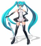  aqua_eyes aqua_hair boots elbow_gloves eto gloves hand_on_hip hatsune_miku highres hips long_hair open_mouth race_queen racequeen simple_background solo thigh-highs thigh_boots thighhighs twintails umbrella very_long_hair vocaloid white_background 