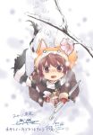  animal_ears animal_hat blush boots branch breath brown_eyes brown_hair cherry_blossoms flower footprints fox fox_ears fox_tail gloves hat jacket looking_up o_o open_mouth original plaid plaid_skirt pleated_skirt scarf short_hair skirt smile snow snowing spring_(season) striped tail umbrella viva!! winter 