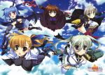  :d adult black_wings blonde_hair blue_eyes blush bodysuit book boots brown_hair cape cloud cross dress einhart_stratos fingerless_gloves flying frown fujima_takuya gloves green_eyes green_hair hair_ribbon heterochromia jacket long_hair luciferion lyrical_nanoha mahou_shoujo_lyrical_nanoha mahou_shoujo_lyrical_nanoha_a's mahou_shoujo_lyrical_nanoha_a's_portable:_the_battle_of_aces mahou_shoujo_lyrical_nanoha_a's_portable:_the_gears_of_destiny mahou_shoujo_lyrical_nanoha_vivid material-d material-l material-s multicolored_hair multiple_girls multiple_wings open_mouth purple_eyes red_eyes ribbon short_hair side_ponytail silver_hair skirt sky smile staff thighhighs title_drop tome_of_the_purple_sky twintails two-tone_hair vivio vulnificus wings yersiniakreuz 