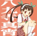  bakemonogatari bandaid brown_eyes brown_hair fang hachikuji_mayoi long_hair monogatari_(series) solo suspenders toukara twintails 