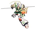  fighting_stance g_gundam gundam highres mecha no_humans polearm simple_background solo tect weapon 
