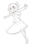 arai_seiryuu dress footwear hair_ribbon leg_up long_sleeves monochrome open_mouth outstretched_arms outstretched_hand ribbon rumia shoes short_hair skirt smile socks solo spread_arms the_embodiment_of_scarlet_devil touhou vest youkai 
