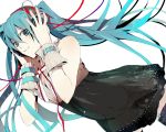  aqua_eyes aqua_hair dress hatsune_miku headphones long_hair simple_background smile solo thigh-highs thighhighs twintails tyuraba very_long_hair vocaloid white_background 