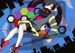  absurdres bike_shorts black_hair gas_mask headphone_actor_(vocaloid) headphones highres ia jacket red_eyes skirt sneakers twintails vocaloid 