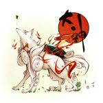  animal capcom highres issun kinakomoti okami ookami_(game) petals simple_background wolf 