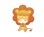  ^_^ ahoge animal_costume blonde_hair chibi closed_eyes eating eyes_closed fate/tiger_colosseum fate_(series) gingerbread_cookie lion lion_costume mister_donut pon_de_lion saber_lion solo teateateatea 