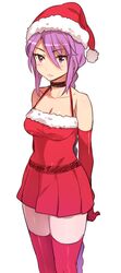  arms_behind_back bare_shoulders blush braid breasts choker christmas cleavage drawfag dummy04 elbow_gloves gloves hat highres long_hair melty_blood minidress naso4 pantyhose pink_legwear purple_eyes purple_hair red_gloves red_legwear santa_costume santa_hat single_braid sion_eltnam_atlasia solo thigh-highs thighhighs tsukihime very_long_hair violet_eyes zettai_ryouiki 