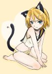  angry animal_ears bad_id barefoot blonde_hair blue_eyes cat_ears cat_tail fang kagamine_rin kemonomimi_mode looking_at_viewer natsu_(natume0504) navel no_pants panties short_hair solo striped striped_panties tail underwear vocaloid 