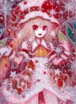  acrylic_paint_(medium) aleksi alternate_color blonde_hair bow christmas flandre_scarlet hat hat_bow red_eyes sample solo sparkle star the_embodiment_of_scarlet_devil touhou traditional_media wings wrist_cuffs 