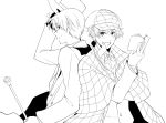  amanasisiona america_(hetalia) axis_powers_hetalia back-to-back grin hat lineart looking_back monochrome multiple_boys short_hair smile top_hat united_kingdom_(hetalia) 