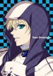  armor blonde_hair bust fate/prototype fate_(series) green_eyes hood male nina_(pastime) saber_(fate/prototype) short_hair solo 