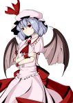  absurdres bat_wings blue_hair colored crossed_arms hat highres red_eyes remilia_scarlet ribbon short_hair shunkashuutou solo touhou transparent_background wings 