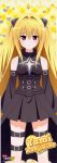  blonde_hair breasts detached_sleeves garters hair_ornament highres konjiki_no_yami long_hair long_image red_eyes solo stick_poster tall_image thigh_strap to_love-ru twintails very_long_hair 
