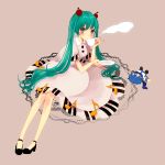  aya_(naocat) blush character_doll cup drinking green_hair hatsune_miku kaito long_hair musical_note piano_keys pinky_out saucer simple_background sitting teacup twintails very_long_hair vocaloid 