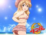  ass beach bikini brown_eyes brown_hair extra hat parody shinryaku!_ikamusume shirosato swimsuit tanabe_kozue 