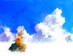  braids clouds grey_hair sekka_yufu sky summer_dress teddy_bear utau 