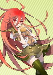  absurdres bread food gradient_hair highres long_hair melon_bread monmon_(monx) multicolored_hair red_eyes red_hair redhead school_uniform serafuku shakugan_no_shana shana solo thigh-highs thighhighs 