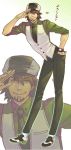  1boy bb_yonaga brown_eyes brown_hair cabbie_hat facial_hair hat heart kaburagi_t_kotetsu male necktie salute short_hair smile solo stubble tiger_&amp;_bunny vest waistcoat zoom_layer 