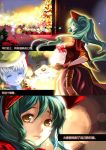  bokeh bullet christmas christmas_tree comic depth_of_field element green_hair league_of_legends long_hair sona_buvelle teemo translated tristana yellow_eyes 