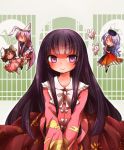  animal_ears azuki_(lizzy) black_hair bunny bunny_ears dress hat hime_cut houraisan_kaguya inaba_tewi long_hair minigirl multiple_girls nurse_cap purple_eyes purple_hair rabbit reisen_udongein_inaba silver_hair touhou violet_eyes yagokoro_eirin 